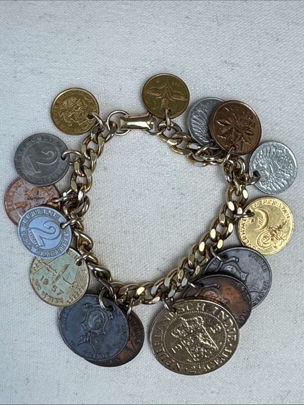 Coro vintage faux coin charm bracelet